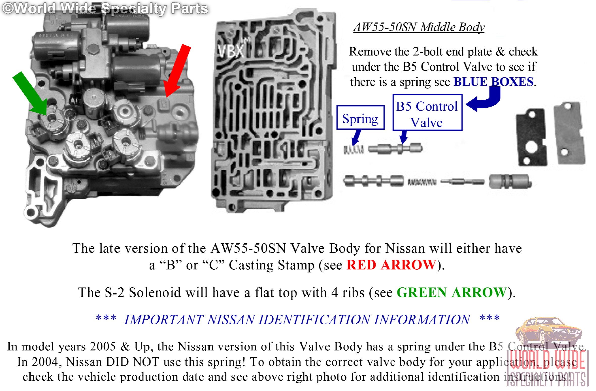 Volvo AF33, AW55-50SN Valve Body 2004-UP, B CODE and 9168 Casting